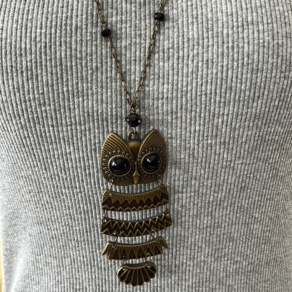 5 Linked Owl Necklace with Rosary Style Chain
